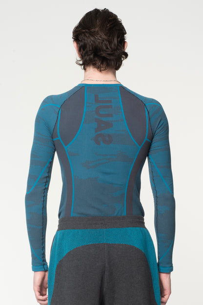LONG SLEEVE SEAMLESS KNIT COMPRESSION - TEAL/ANTHRACITE